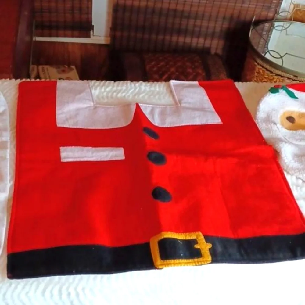 SANTA Bathroom Set Felt Rug & Seat Lid Vintage 3 pieces‎